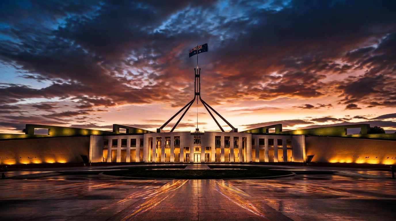 Parliament House, Canberra at sunset